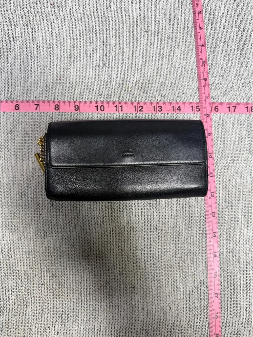 Chloe Black Leather Wallet with Gold Chain Detail